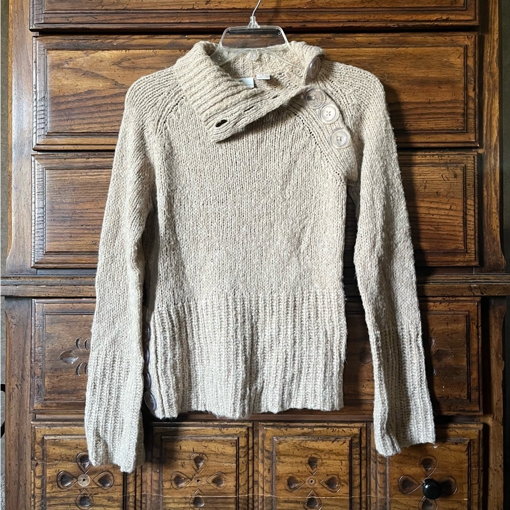Daytrip Beige Cowl Neck Sweater with Buttons